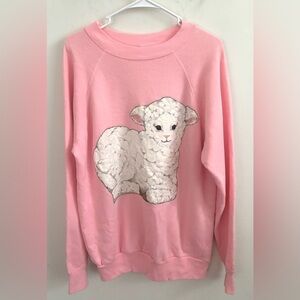 Pink Novelty Lamb Sweatshirt Womens XL Pullover Crewneck Pastel Pink Soft Girl